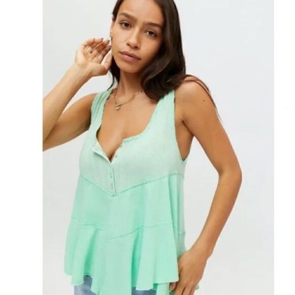 Urban Outfitters Cadie Henley Tank Top Green - Picture 1 of 15